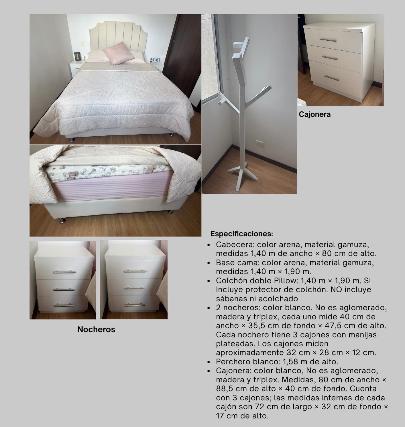 imagen de producto Cama doble, nocheros, cajonera, perchero