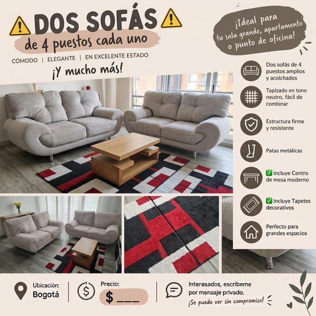 imagen de producto Juego de sala con sofá de 4 puestos 