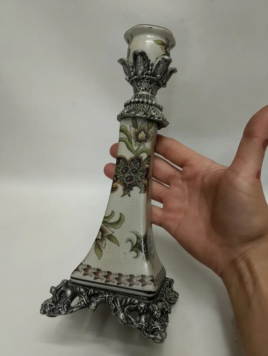 imagen de producto Candelabro Mesa Italy Barroco Floral Craquelado 