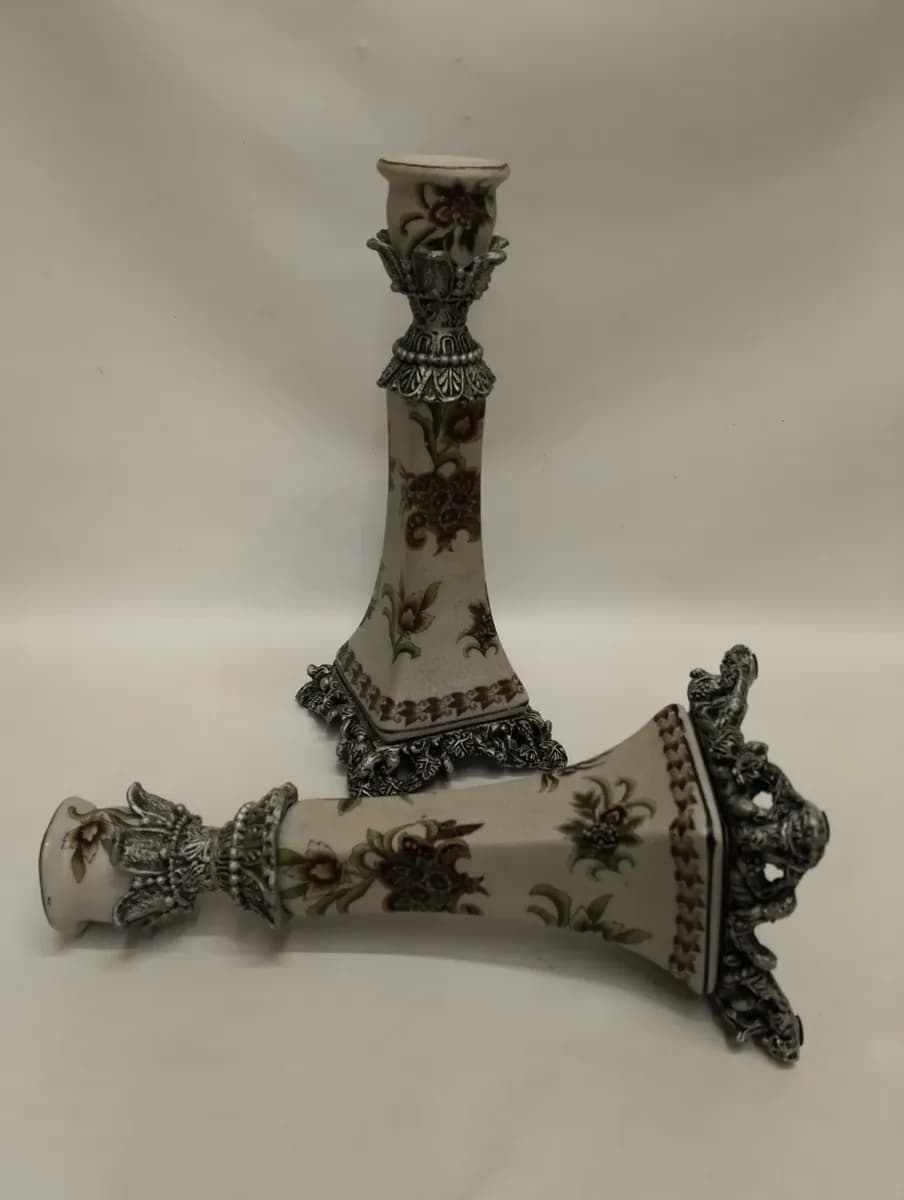 imagen de producto Candelabro Mesa Italy Barroco Floral Craquelado 