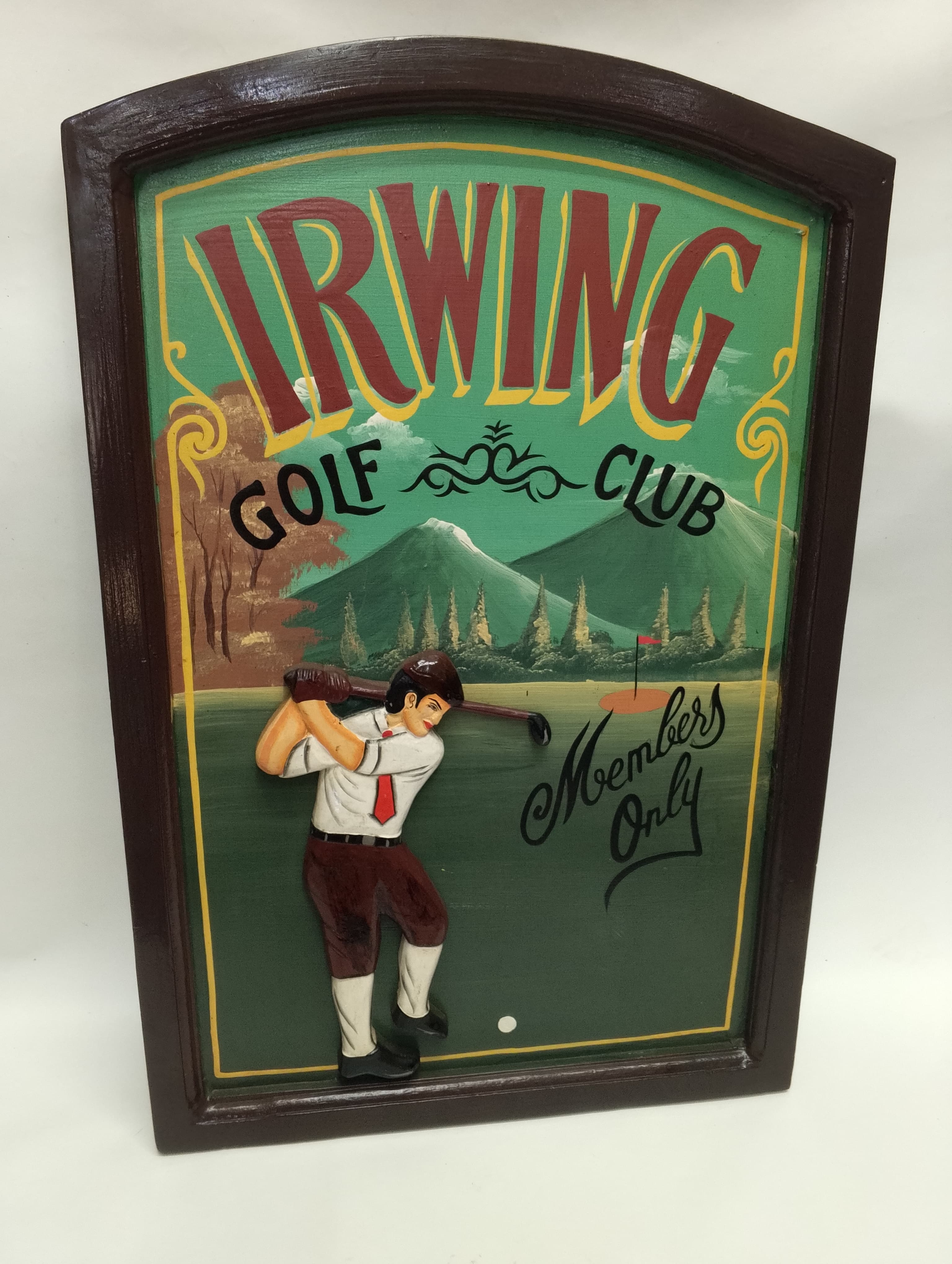 imagen de producto CUADRO AVISO ANTIGUO MADERA Y OLEO GOLF