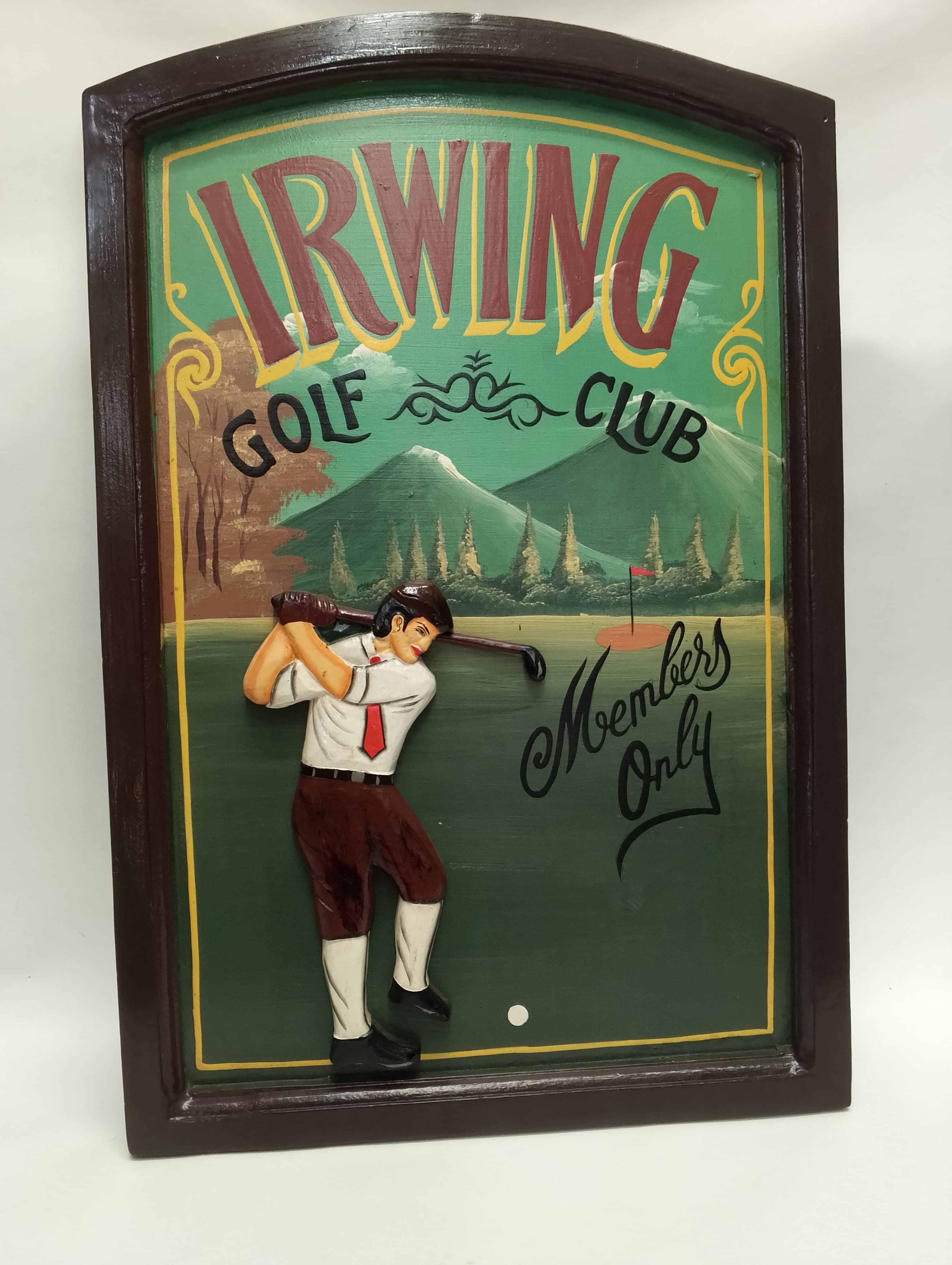 imagen de producto CUADRO AVISO ANTIGUO MADERA Y OLEO GOLF