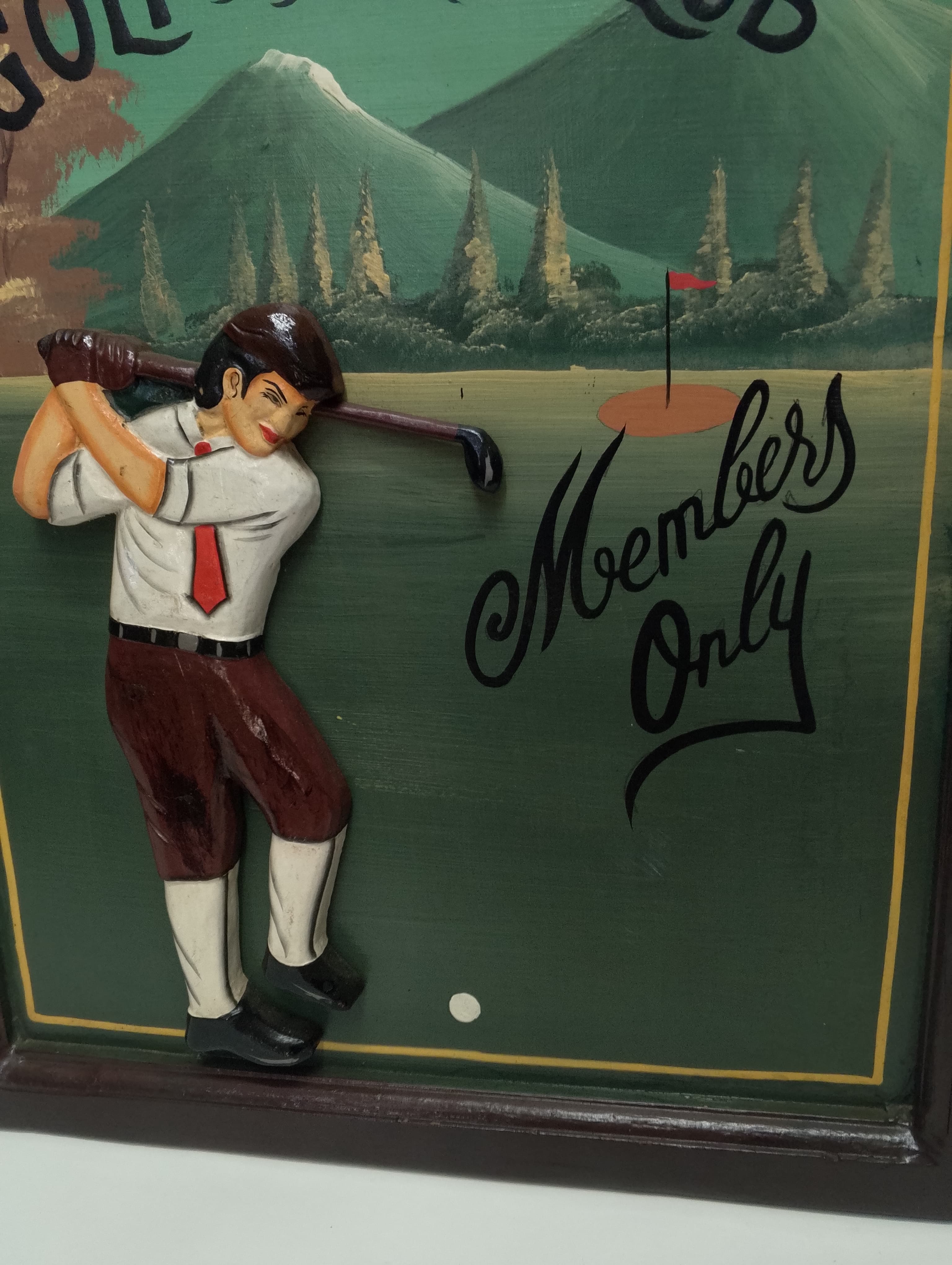 imagen de producto CUADRO AVISO ANTIGUO MADERA Y OLEO GOLF