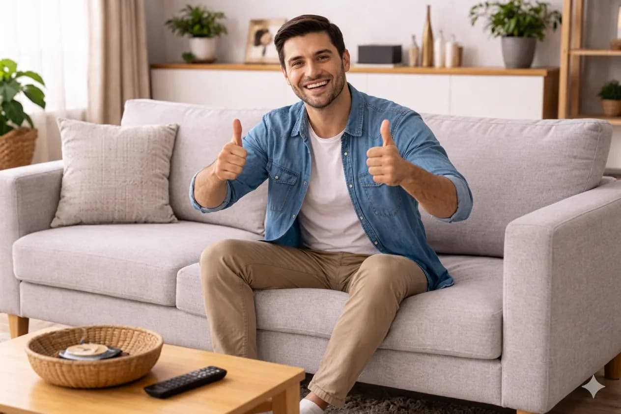 Persona satisfecha en un sillón