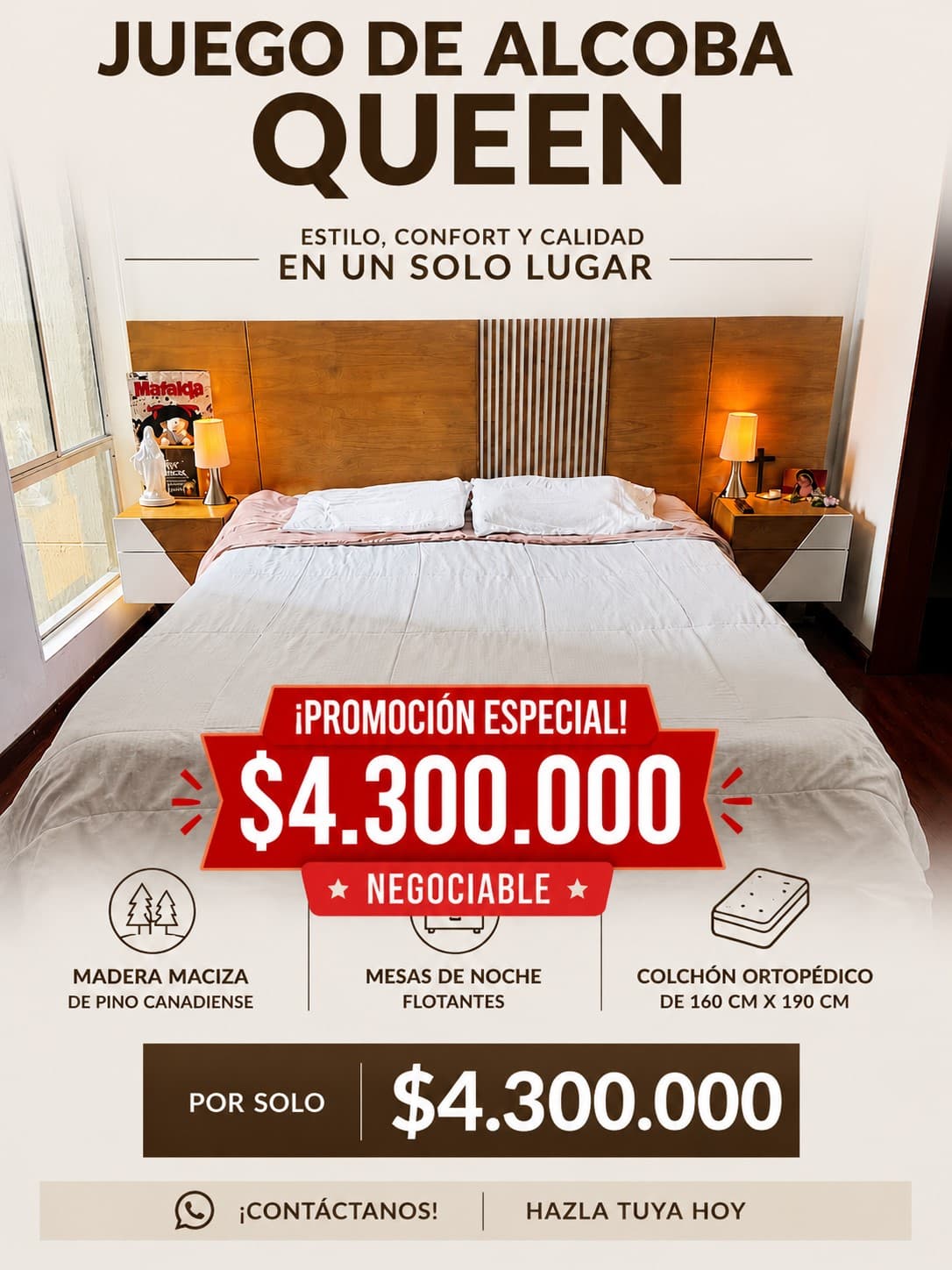 imagen de producto JUEGO DE ALCOBA MODERNO Y ELEGANTE + COLCHÓN