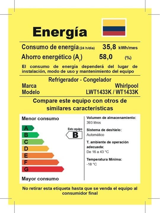 imagen de producto Nevera whirlpool 393L energy saver