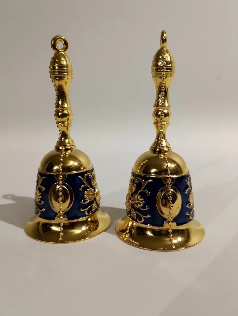 imagen de producto Campana Mano Hindu Antigua Bronce Azul