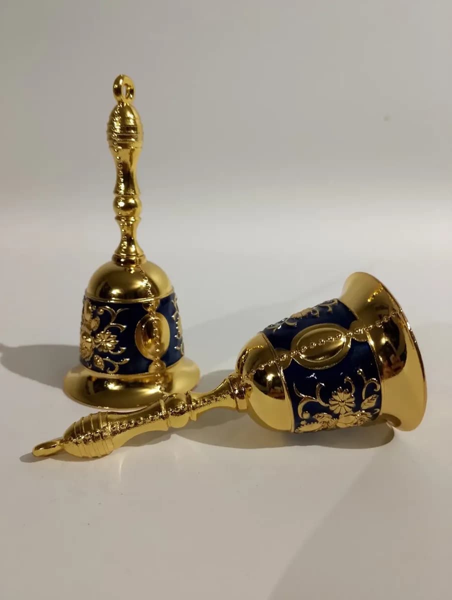imagen de producto Campana Mano Hindu Antigua Bronce Azul