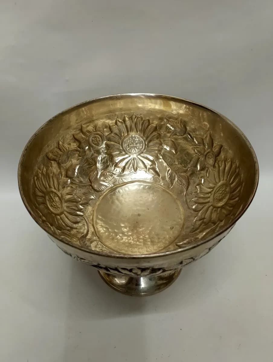 imagen de producto Frutero Antiguo Bronce Baño Plata Relieve Girasol