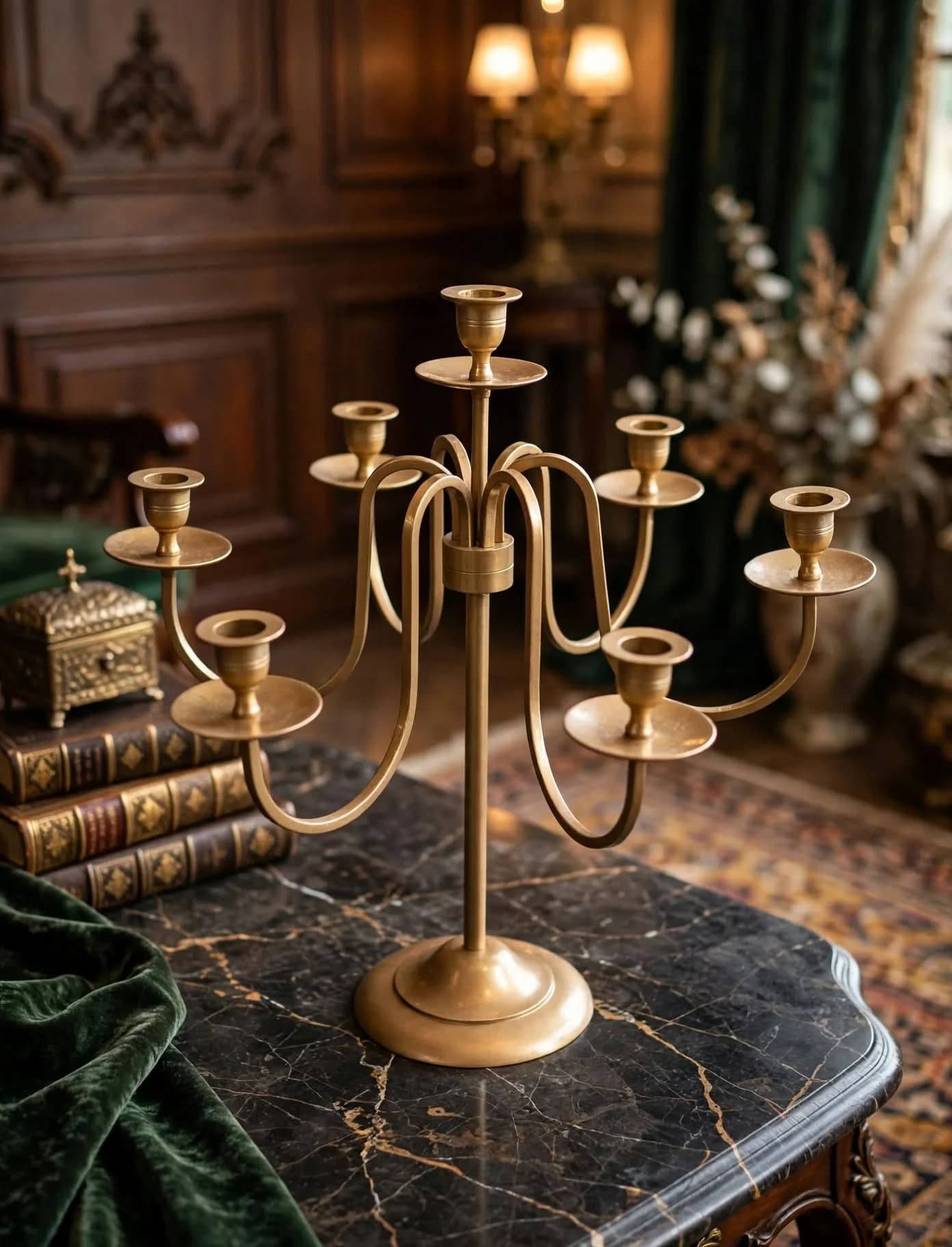 imagen de producto CANDELABRO DE MESA ANTIGUO EN ANTIMONIO 7 VELAS