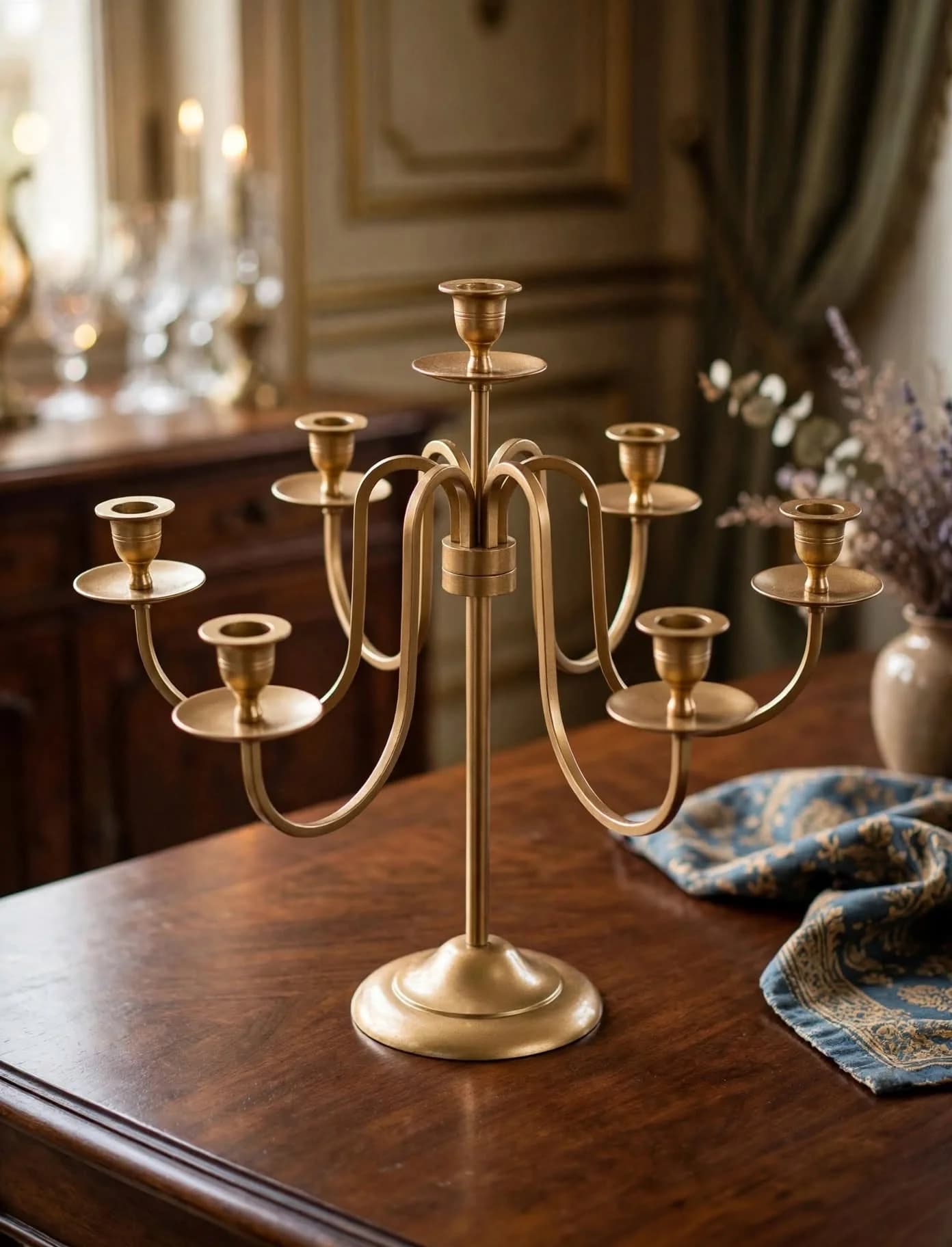 imagen de producto CANDELABRO DE MESA ANTIGUO EN ANTIMONIO 7 VELAS