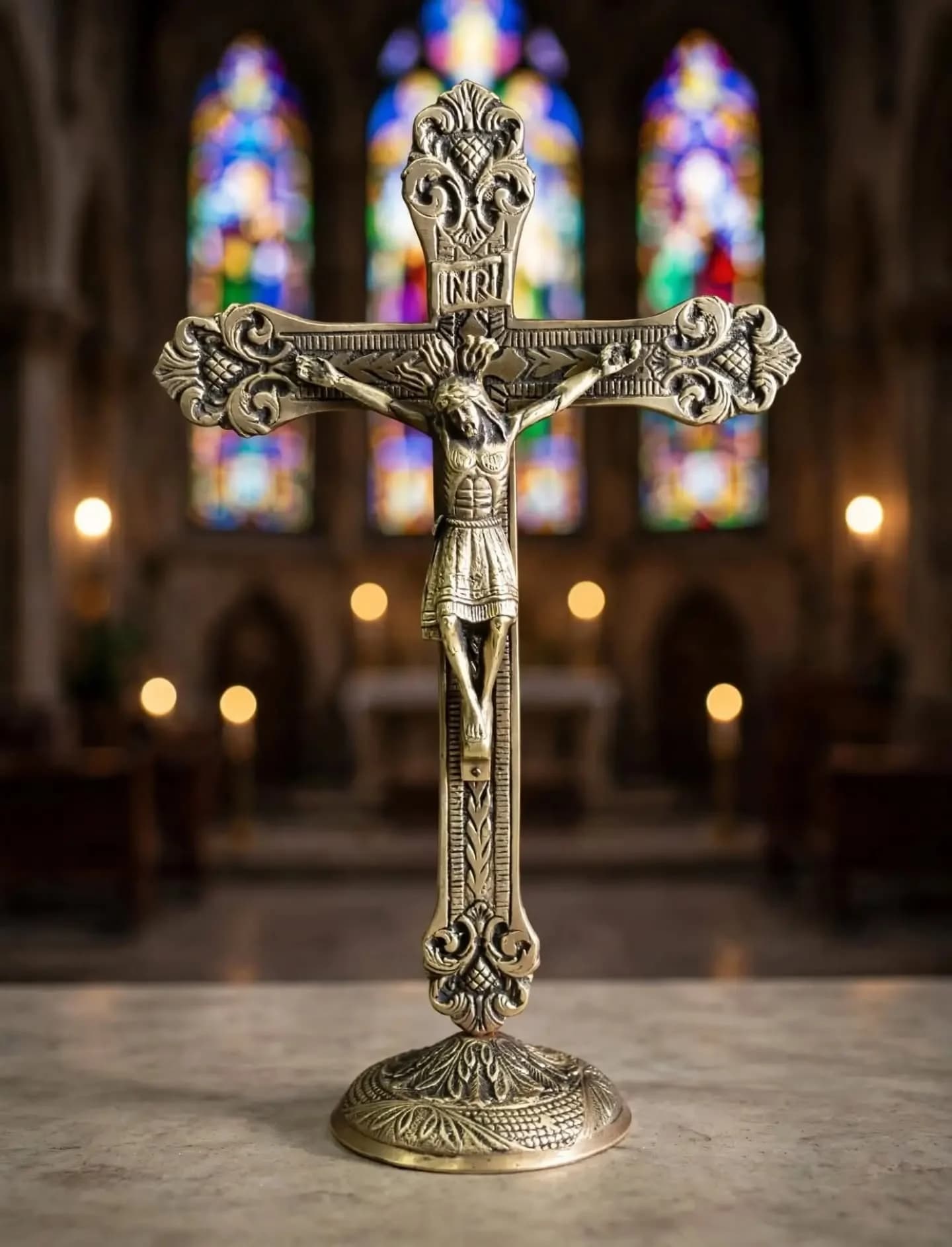 imagen de producto CRUCIFIJO ANTIGUO DE MESA DE IGLESIA EN BRONCE