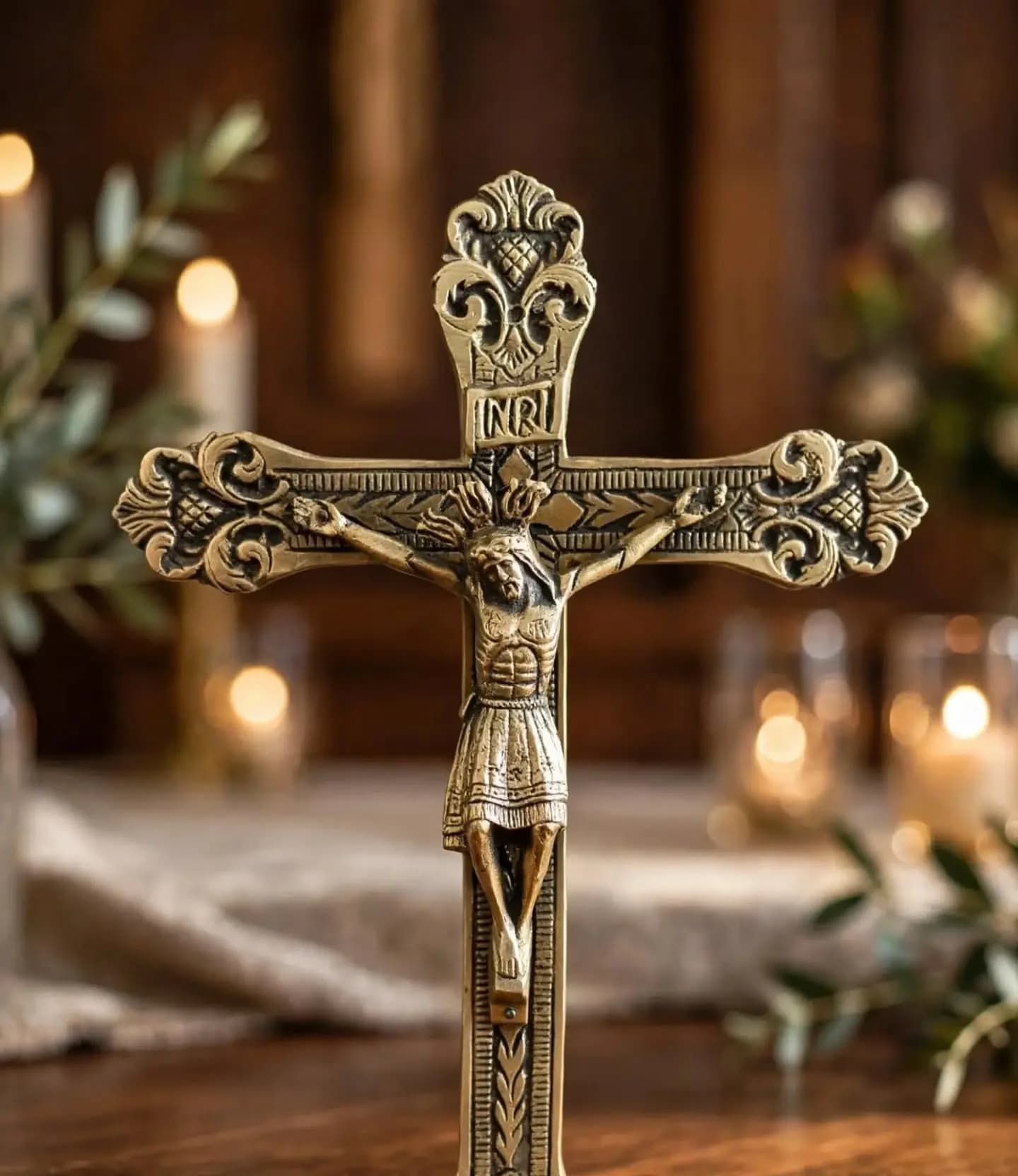 imagen de producto CRUCIFIJO ANTIGUO DE MESA DE IGLESIA EN BRONCE