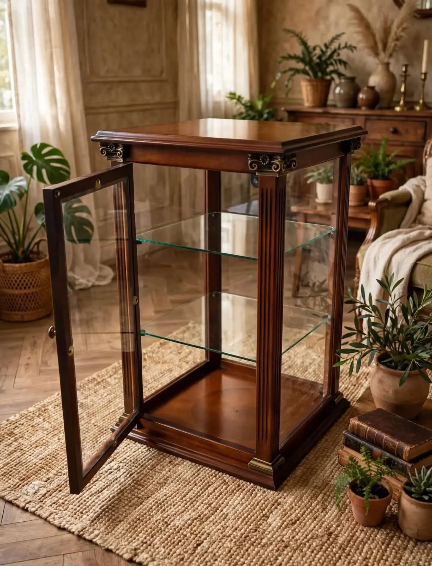 imagen de producto VITRINA MESA PEQUEÑA BOMBAY ITALY CEDRO Y CRISTAL