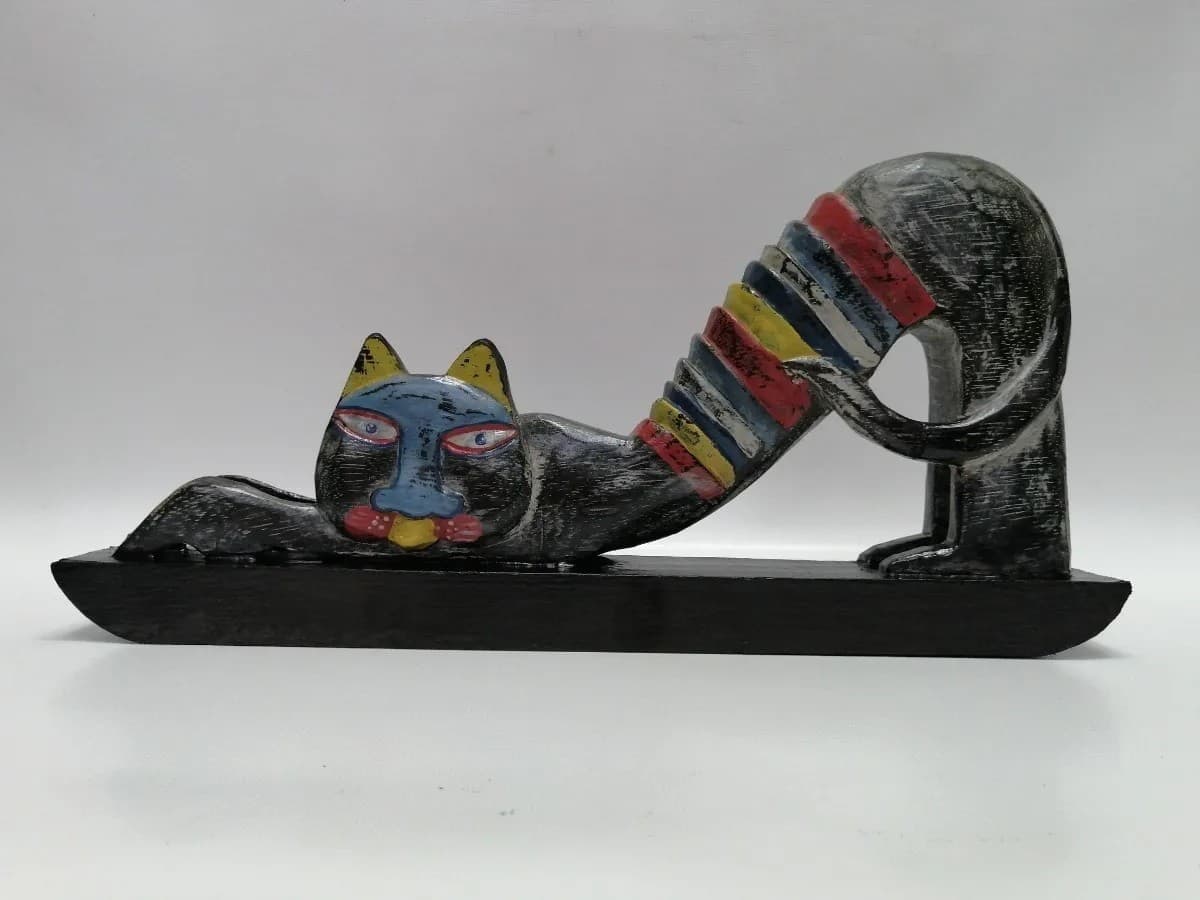 imagen de producto Escultura Gato Tailandesa Cedro Y Óleo