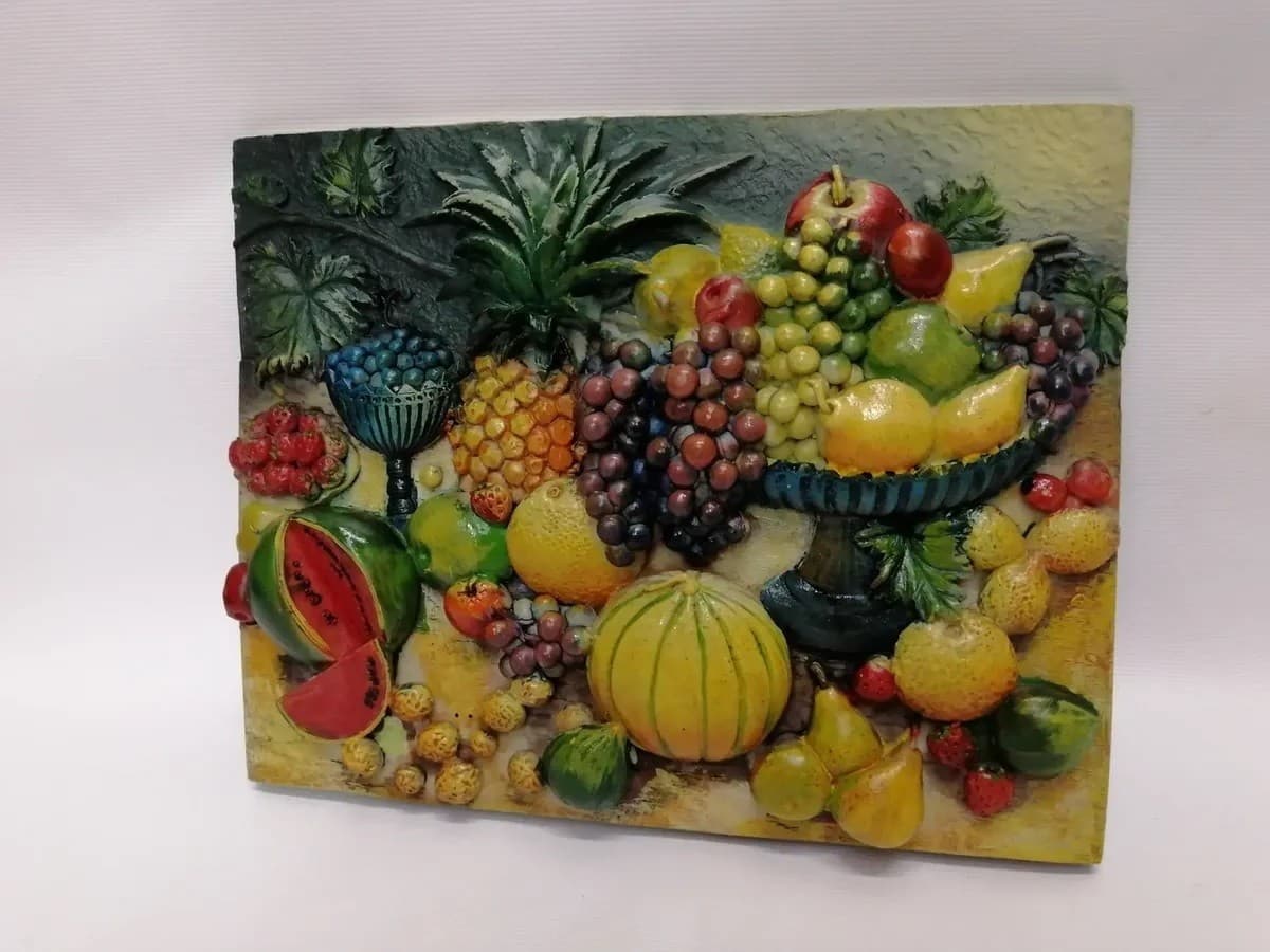 imagen de producto Cuadro Marmolina Y Oleo Bodegón Frutas