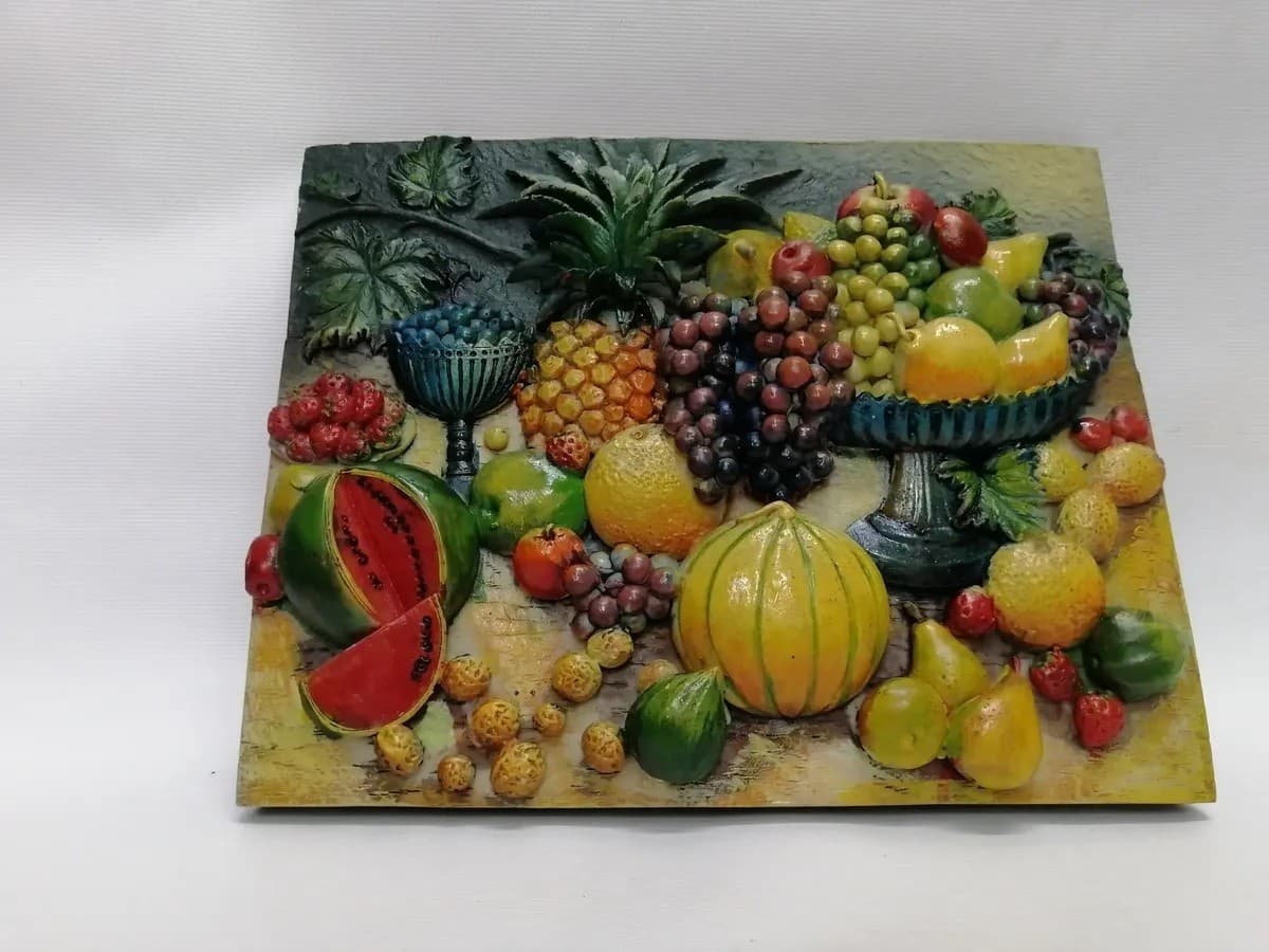 imagen de producto Cuadro Marmolina Y Oleo Bodegón Frutas