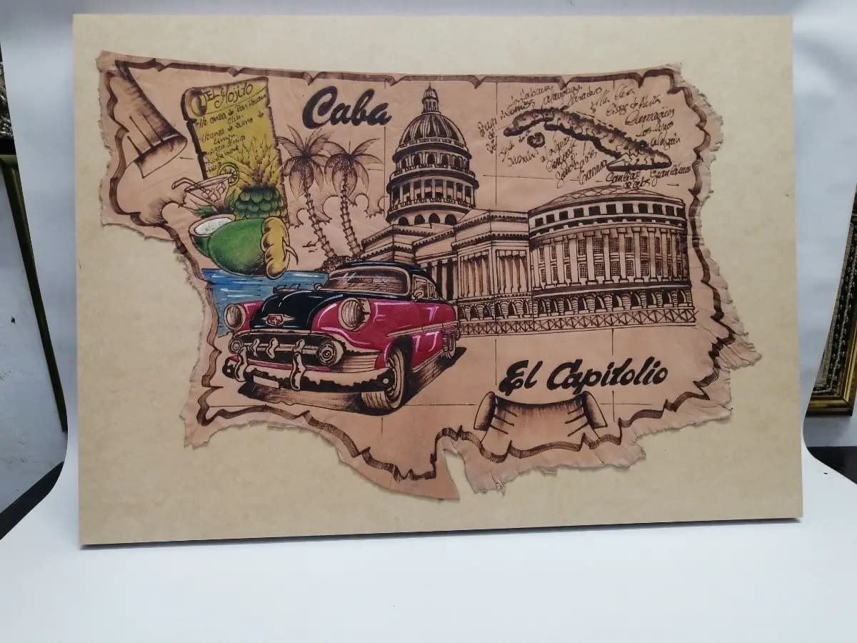 imagen de producto Cuadro Cuero Y Madera El Capitolio Cuba