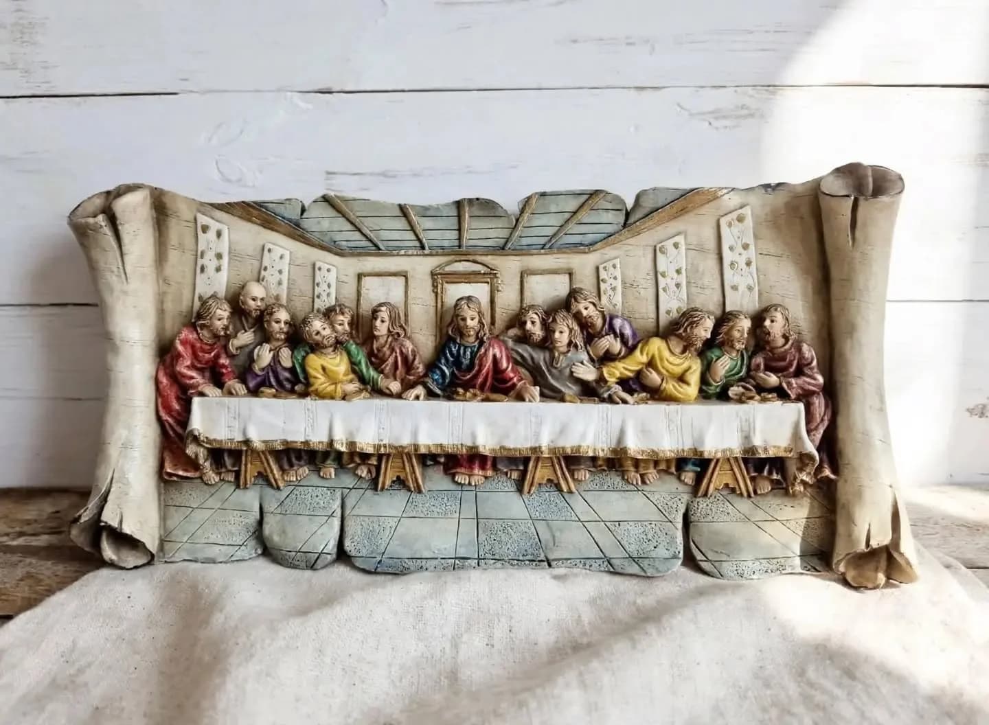 imagen de producto CUADRO ANTIGUO ITALY ULTIMA CENA MARMOLINA Y OLEO